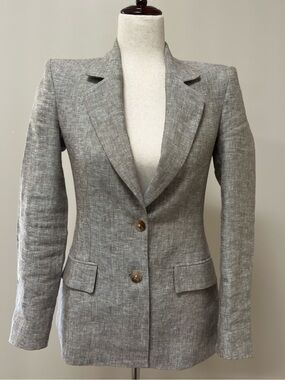 Zara Light Gray & Beige Tailored Linen-Blend Blazer | Size XS